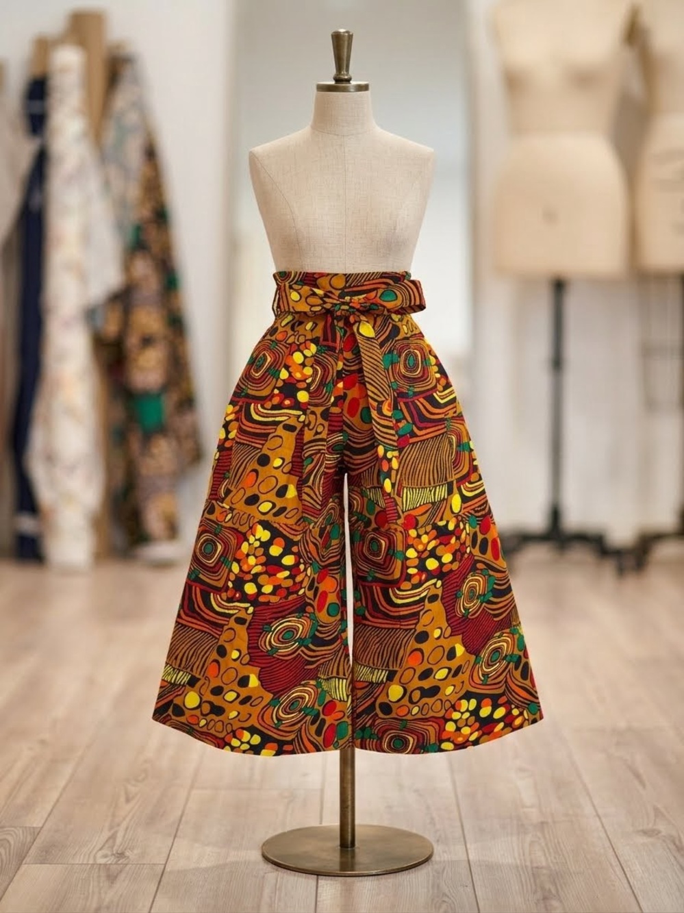 High-Rise Wide-Leg Printed Culottes in Multicolor